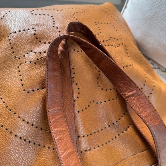 Tory Burch Cognac Perforated Logo Leather Tote Bag - Picture 4 of 16